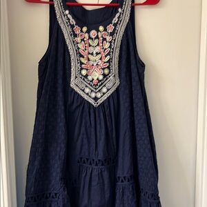 Maeve Blue and White Embellished Cut Out Sundress